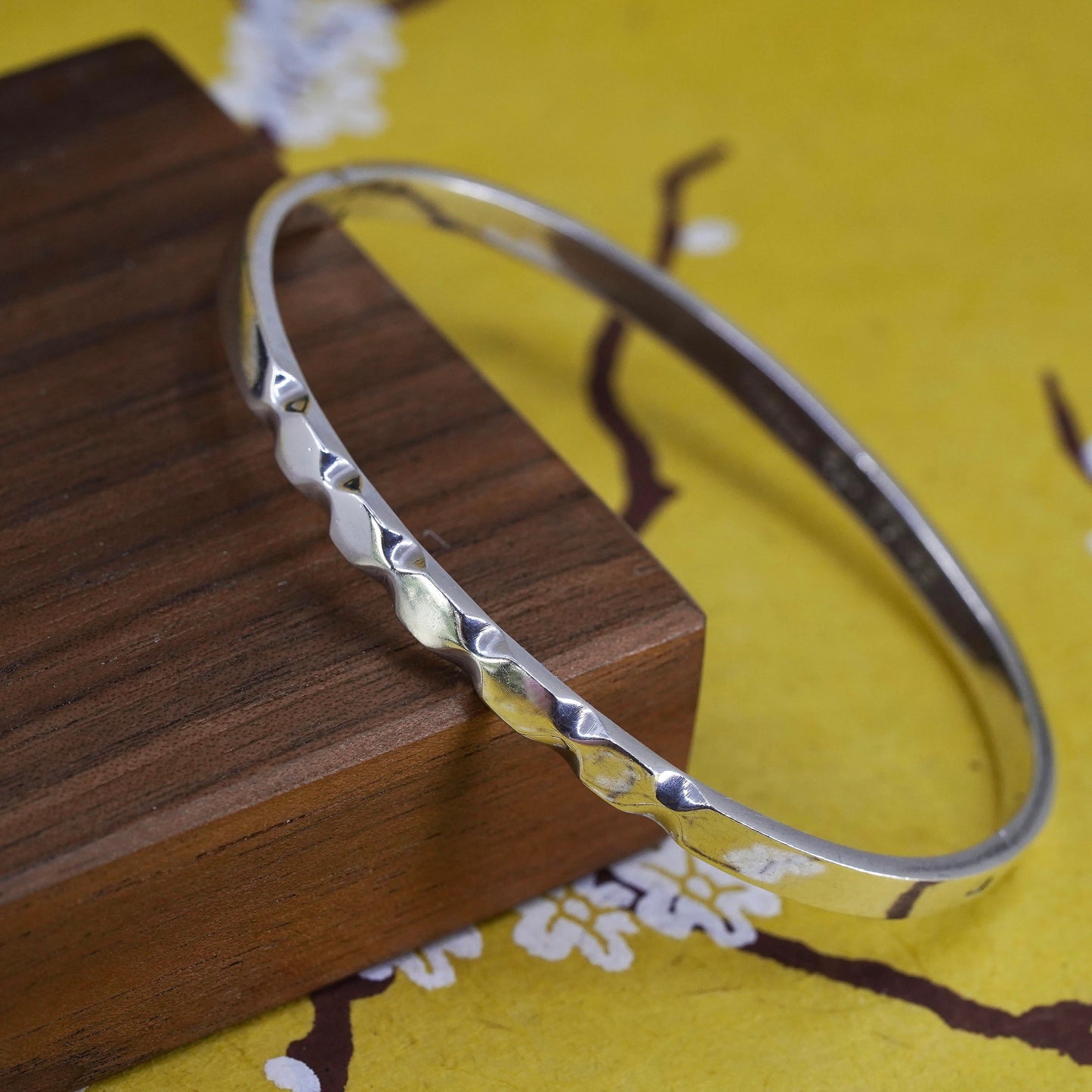 7", antique sterling silver handmade bracelet, 925 hinged textured bangle