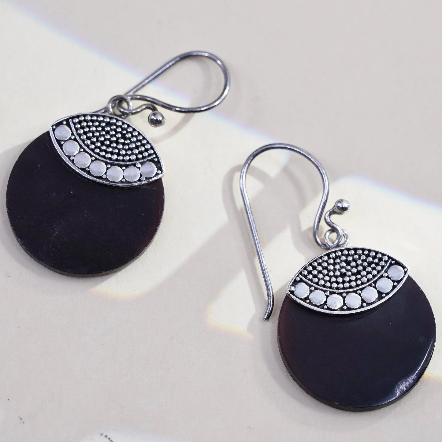 Vintage sterling silver handmade earrings, red mother of pearl round drops bead