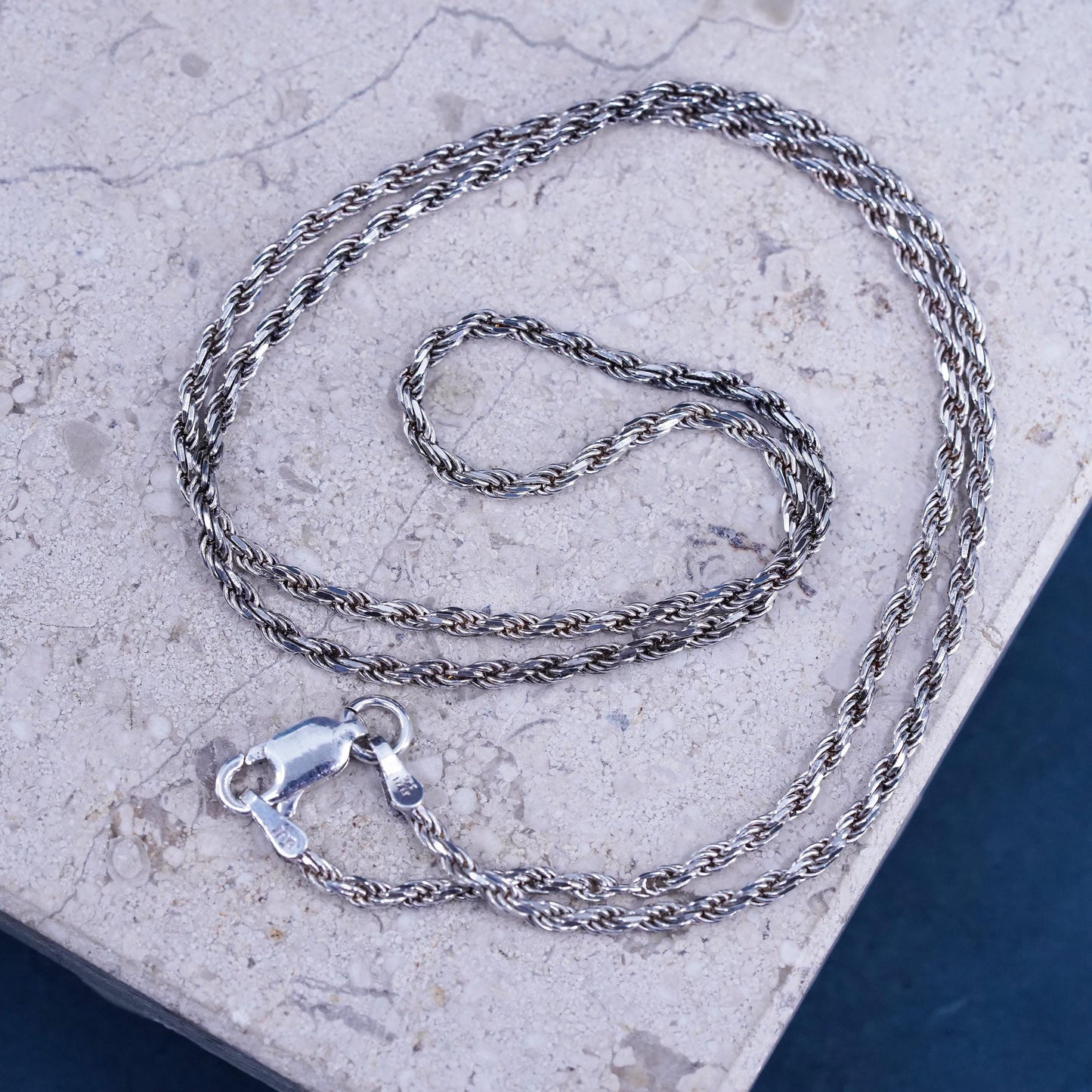 18”, 2mm, vintage Sterling silver handmade necklace, 925 rope chain