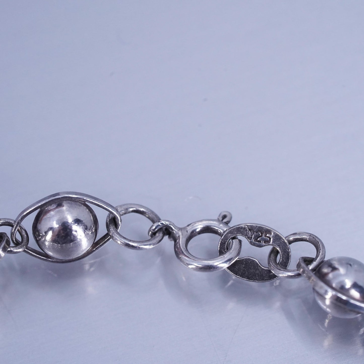 6.75”, Vintage Sterling 925 silver handmade bracelet, chain with 6mm beads