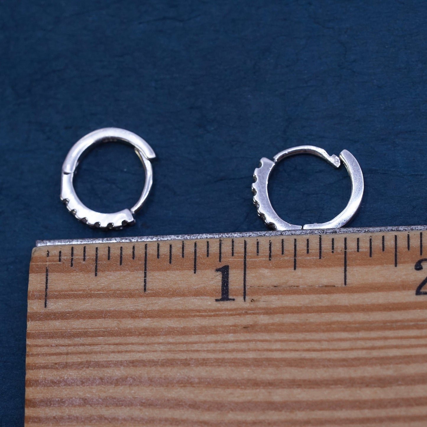 0.5", vintage Sterling silver handmade hoop earrings, 925 huggie with cz