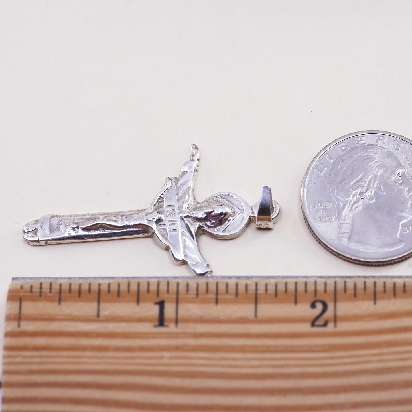 Vintage handmade Sterling silver pendant, 925 Jesus cross charm