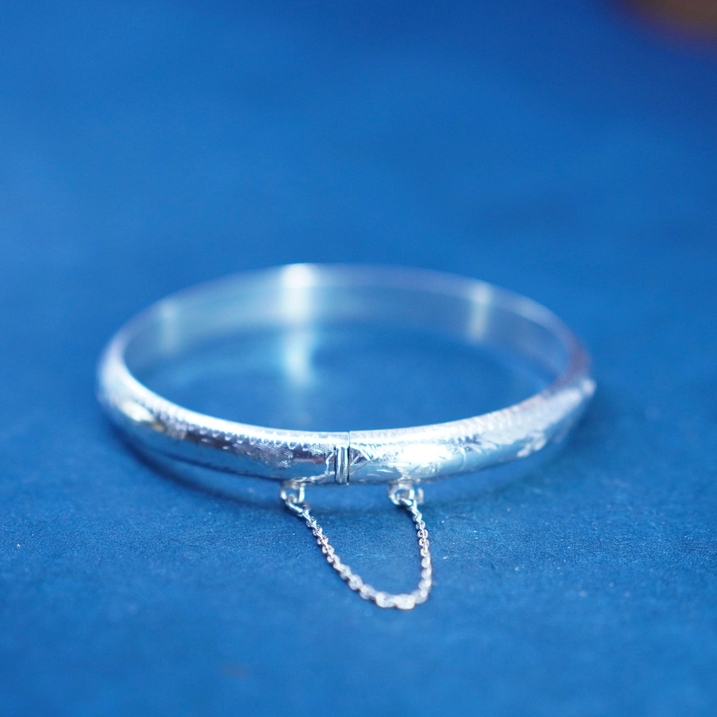 7.25”, sterling silver handmade bracelet, 925 flower floral textured bangle