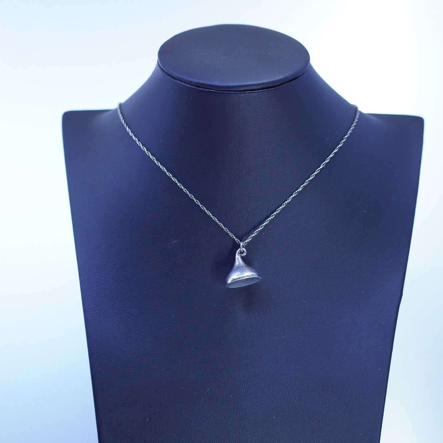 24”, Sterling 925 silver Singapore rope necklace with kiss chocolate pendant