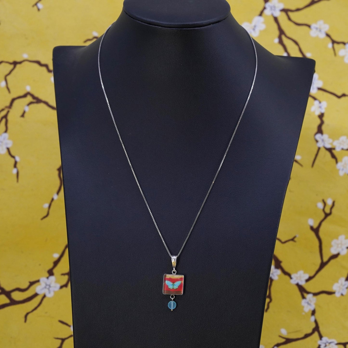 18”, Sterling 925 silver handmade necklace, double sided fish butterfly pendant