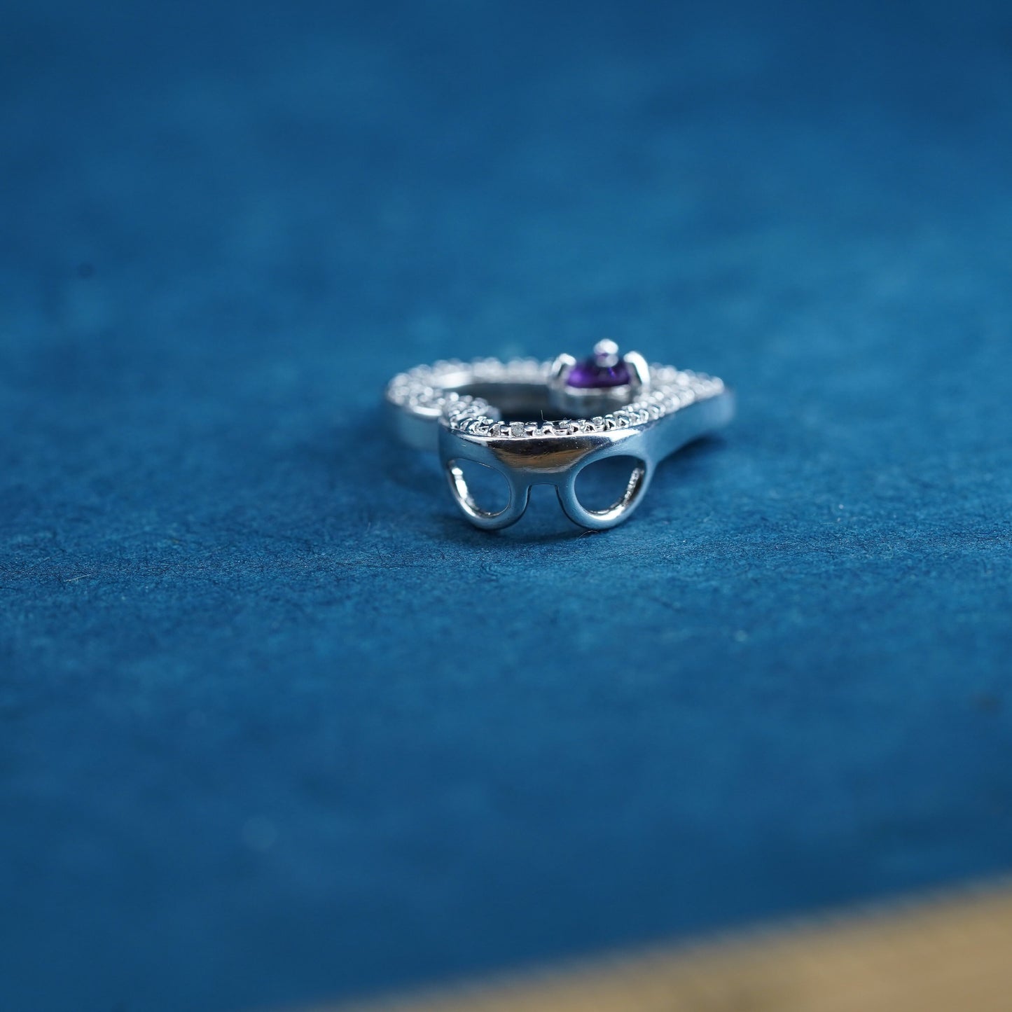 Vintage sterling silver handmade pedant, 925 heart with amethyst and diamond
