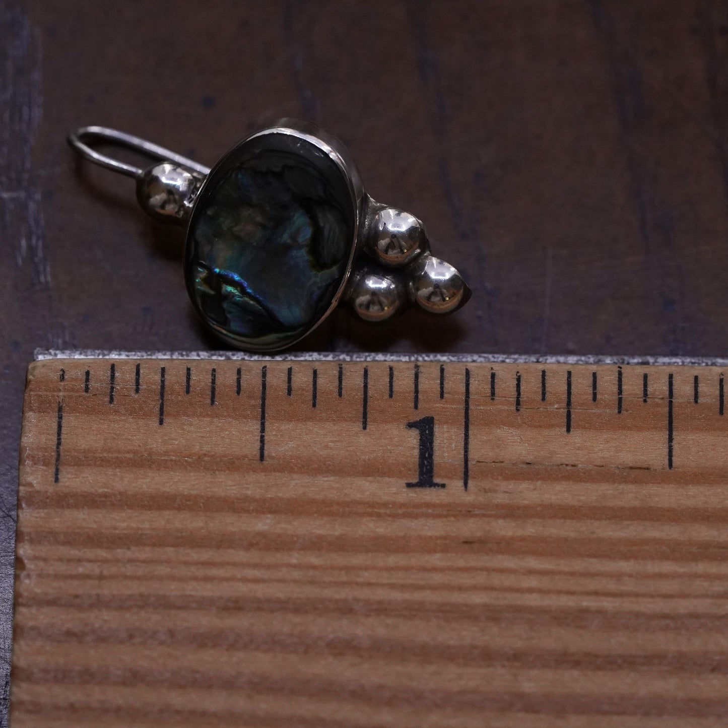 Vintage Mexican sterling 925 silver handmade single earring with abalone beads
