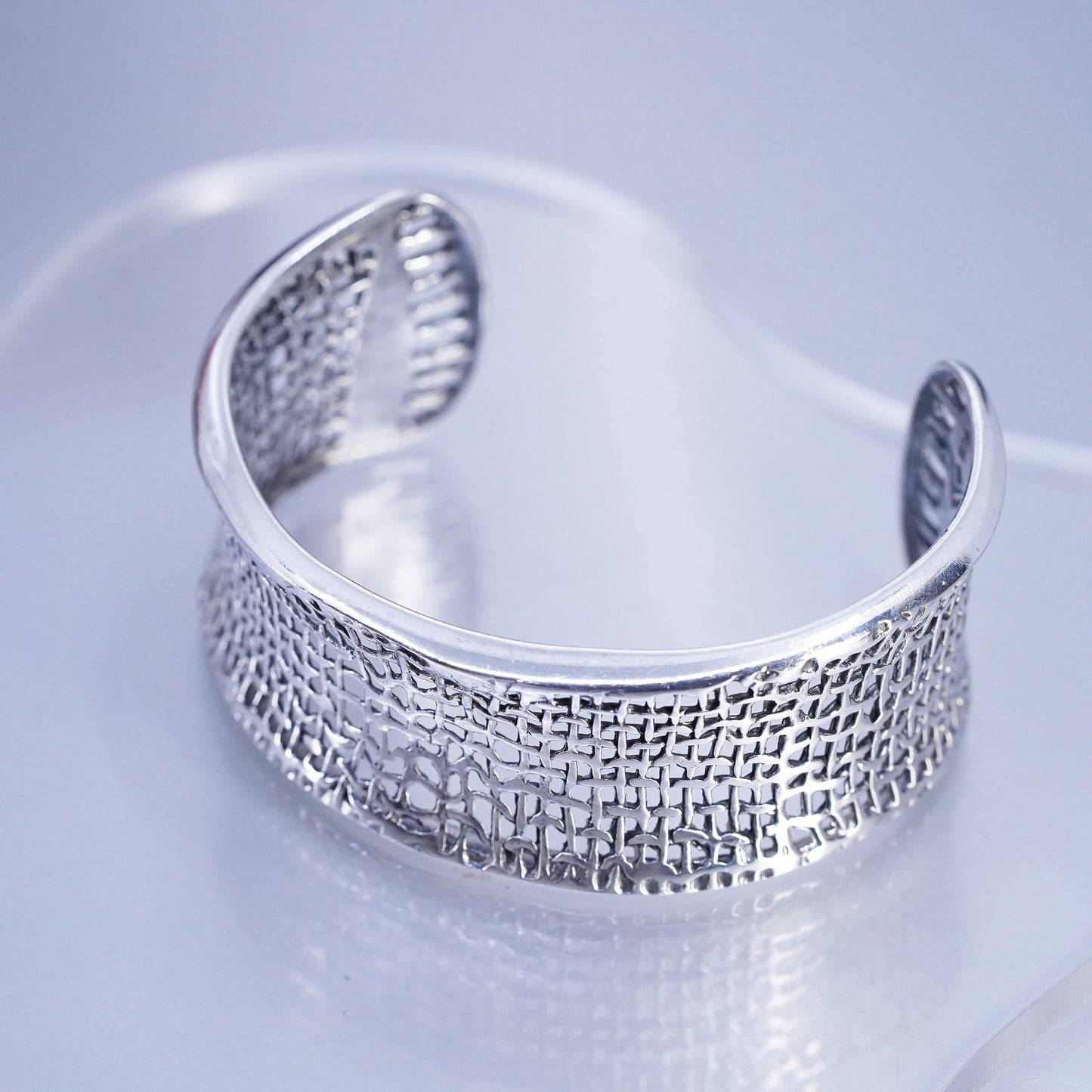 6.5”, Silpada 925 Sterling Silver Woven Mesh Open Cuff Bracelet Vintage