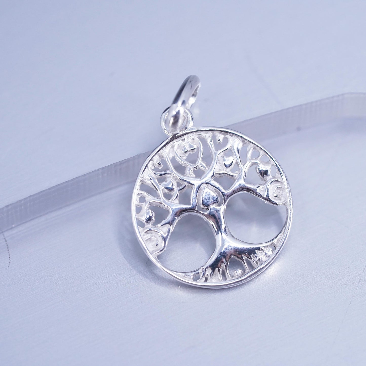 Vintage sterling 925 silver filigree tree pendant