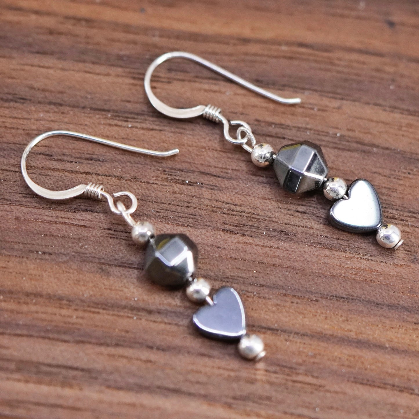 Vintage Sterling silver 925 earrings with heart hematite dangles