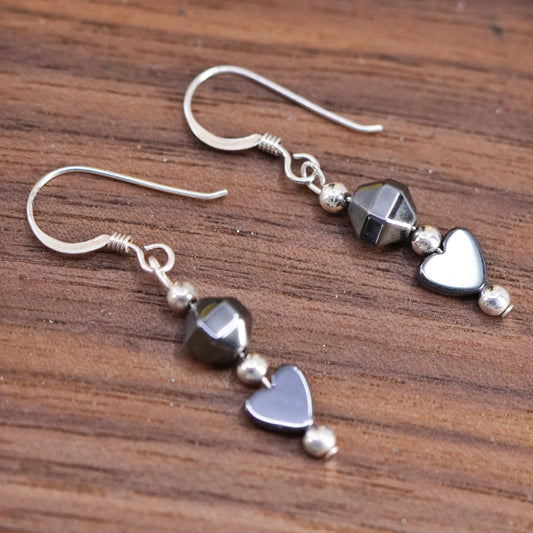 Vintage Sterling silver 925 earrings with heart hematite dangles
