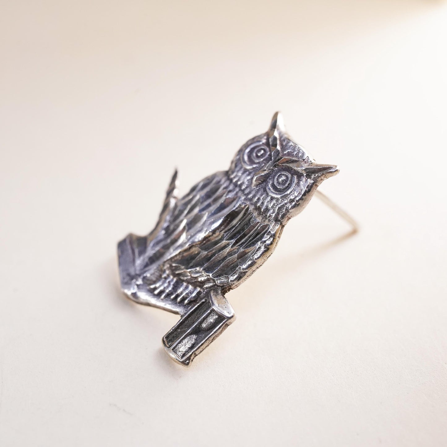Vintage handmade single handmade earring. Sterling 925 owl stud