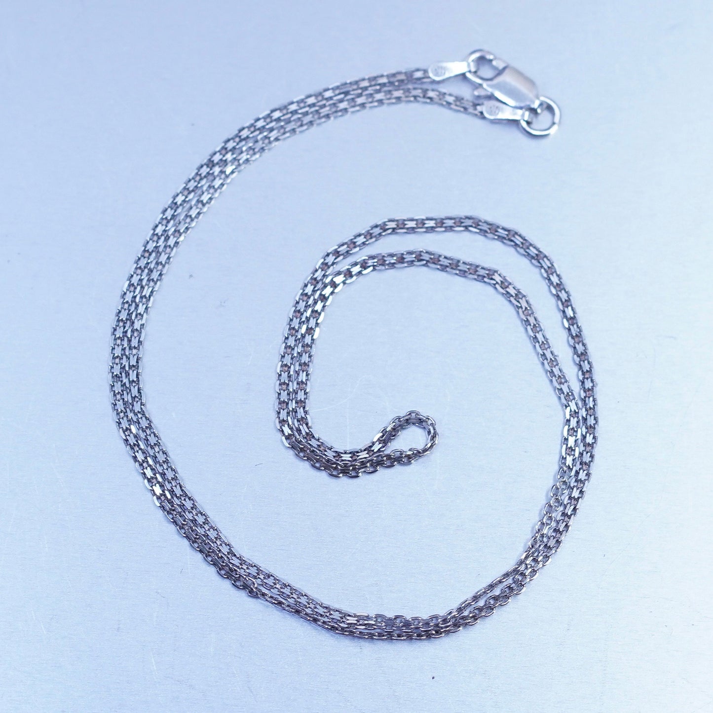 17” 2mm, vintage Italy Sterling 925 silver flatten curb chain necklace