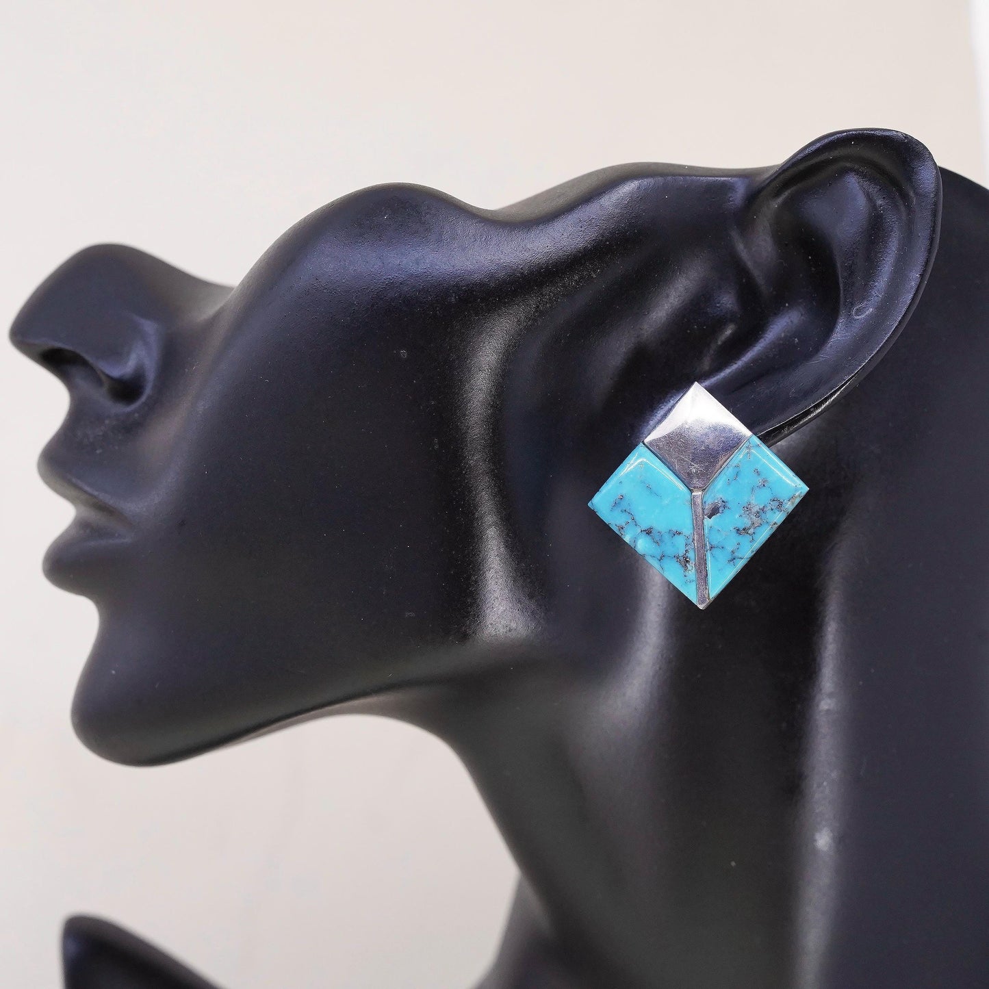 Native American Geometric Sterling silver earrings, 925 square studs turquoise
