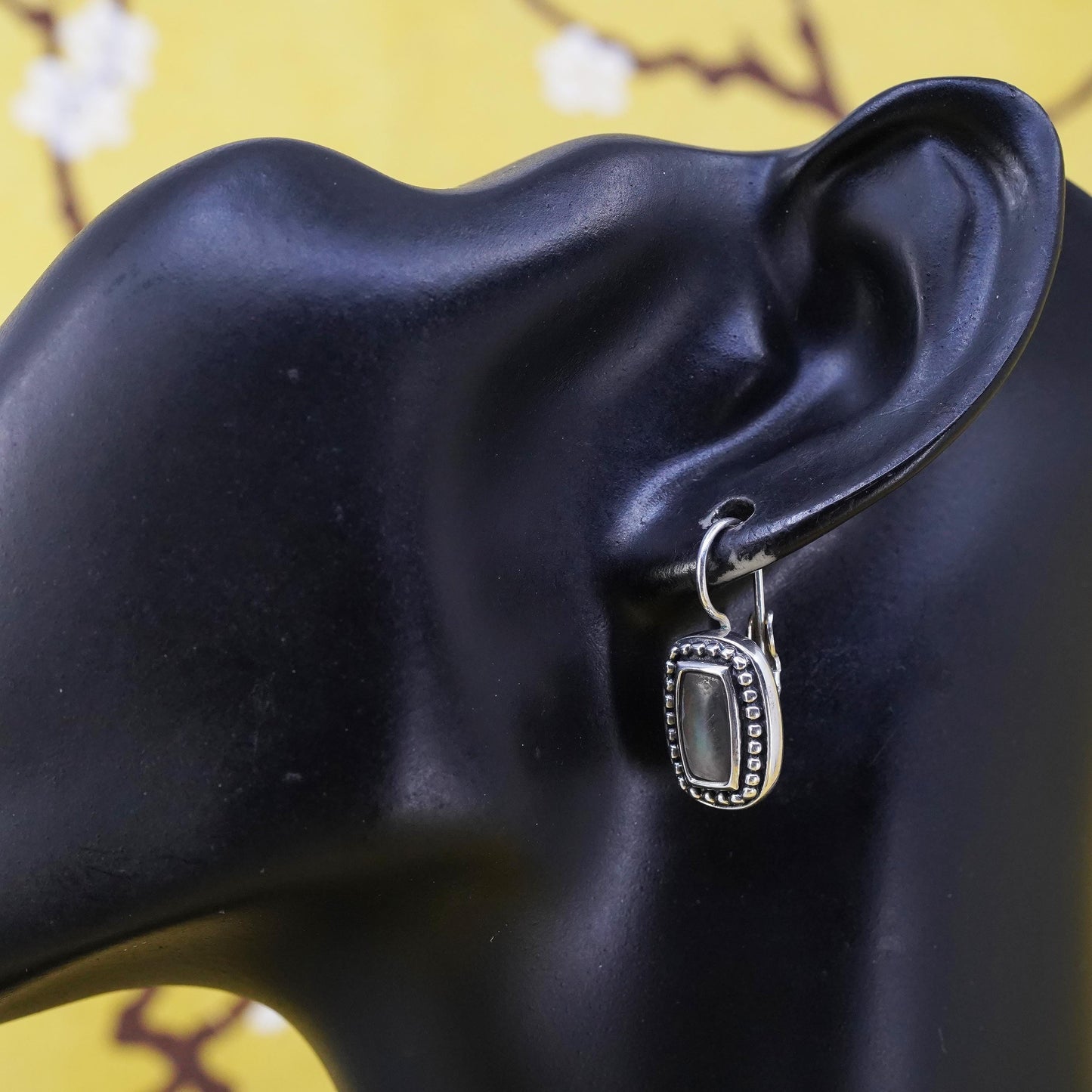 Vintage Sterling 925 silver handmade earrings with abalone and beads around