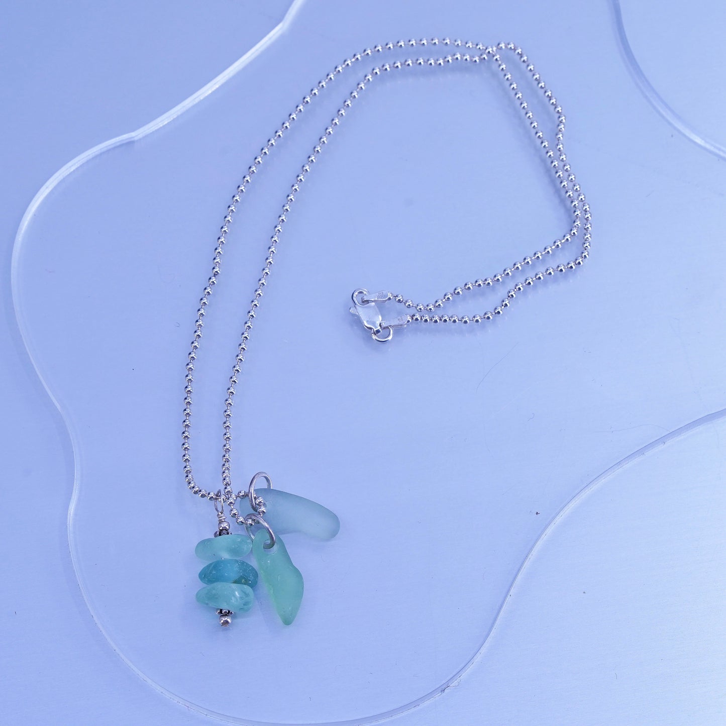 20”, Italian Sterling 925 silver handmade necklace sea washed nugget pendants