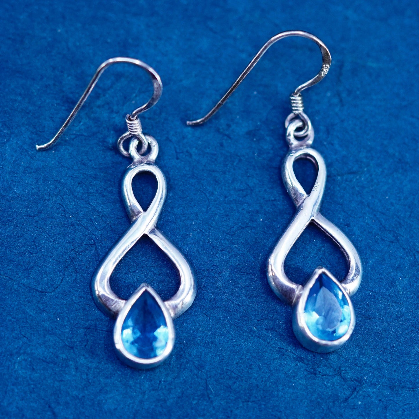 Vintage sterling silver 925 handmade earrings with teardrop blue topaz