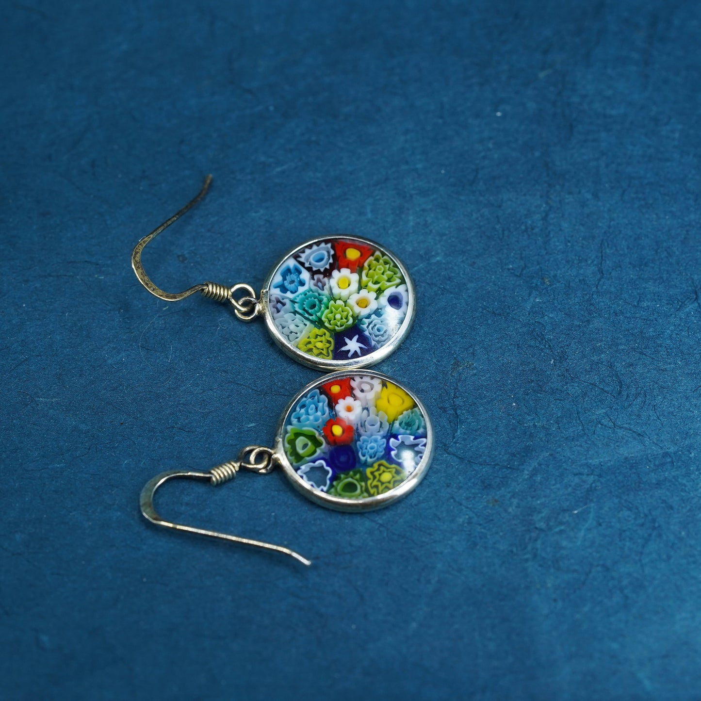 Vintage sterling silver handmade earrings, 925 hooks with Italian murano glass