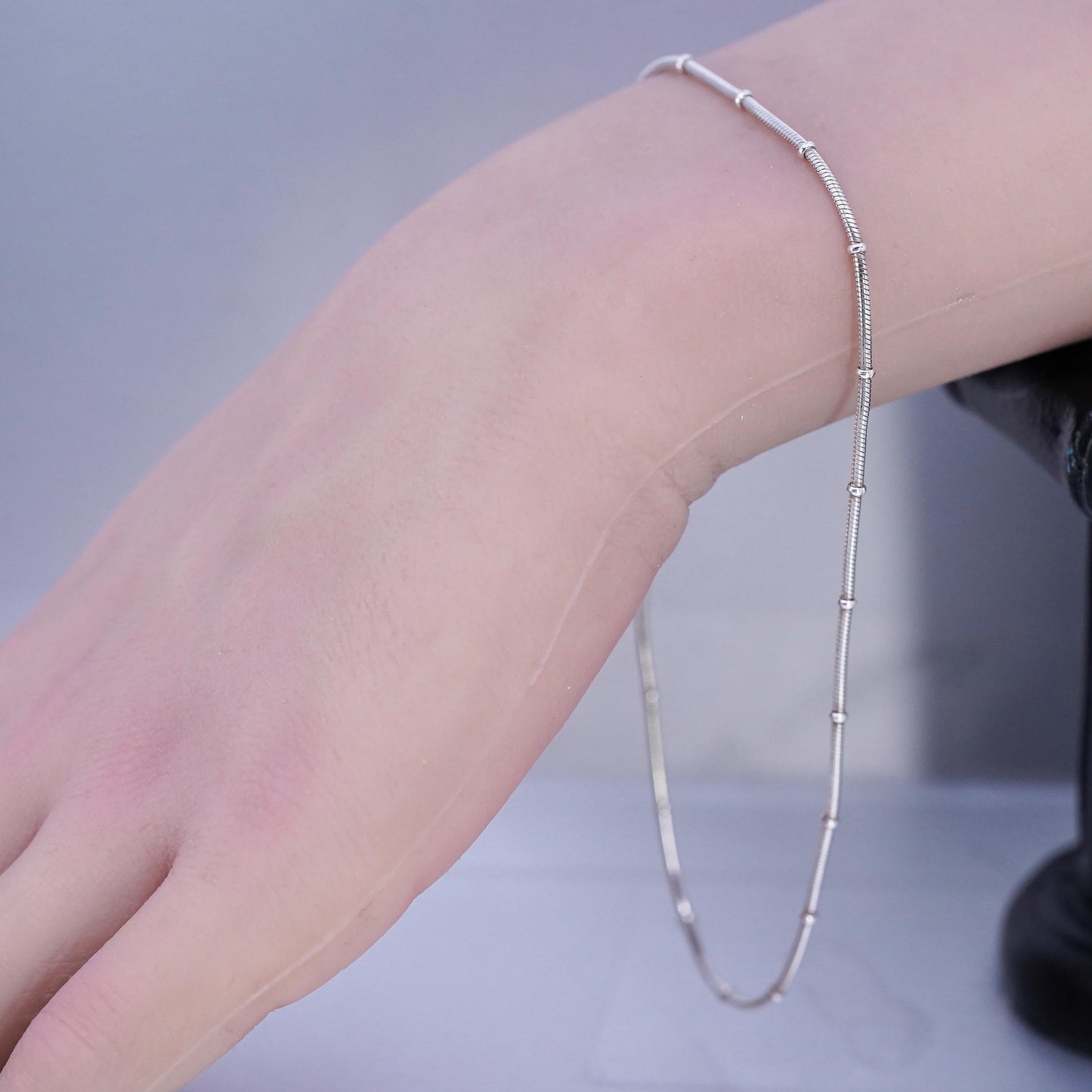 11", vintage Italian Sterling 925 silver circle bracelet anklet with beads