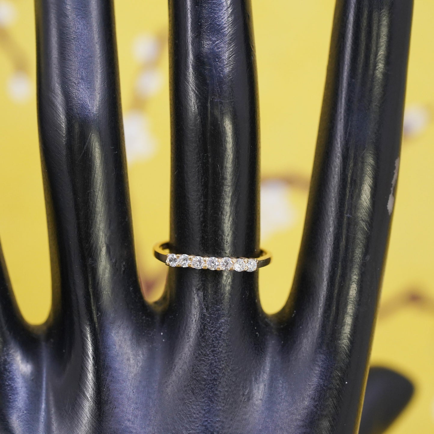 Size 6.75, vermeil gold over Sterling silver ring, 925 stackable band with cz