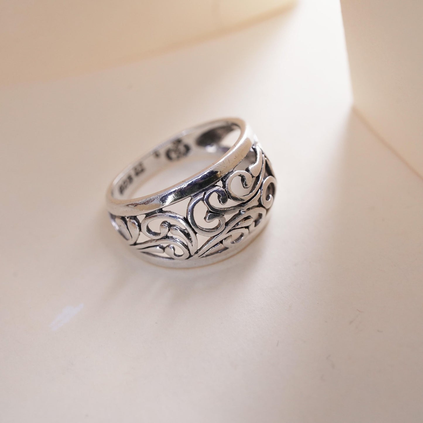 Size 4.5, Vintage sterling silver handmade filigree ring, 925 band