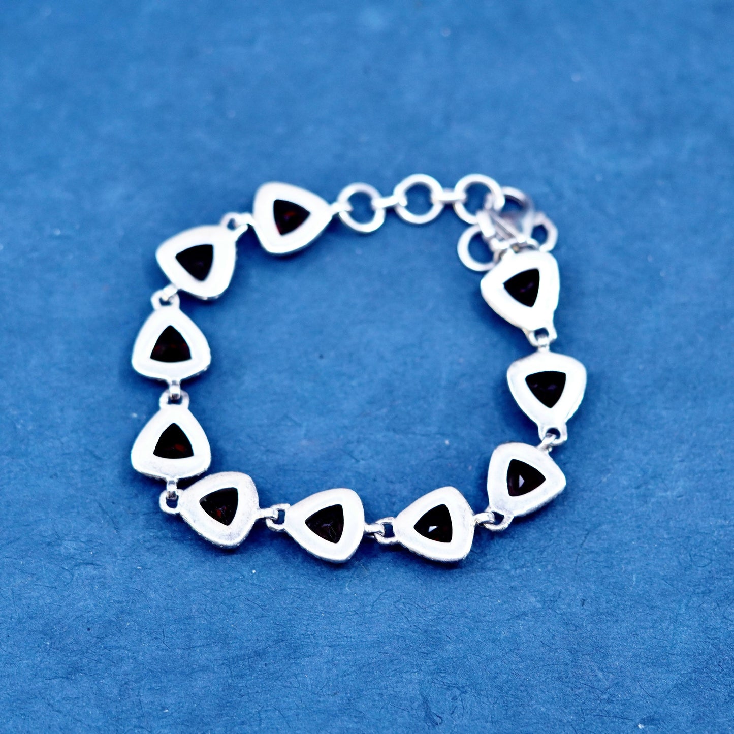 6+1”, vintage Sterling 925 silver tennis bracelet w/ triangular shaped peridot