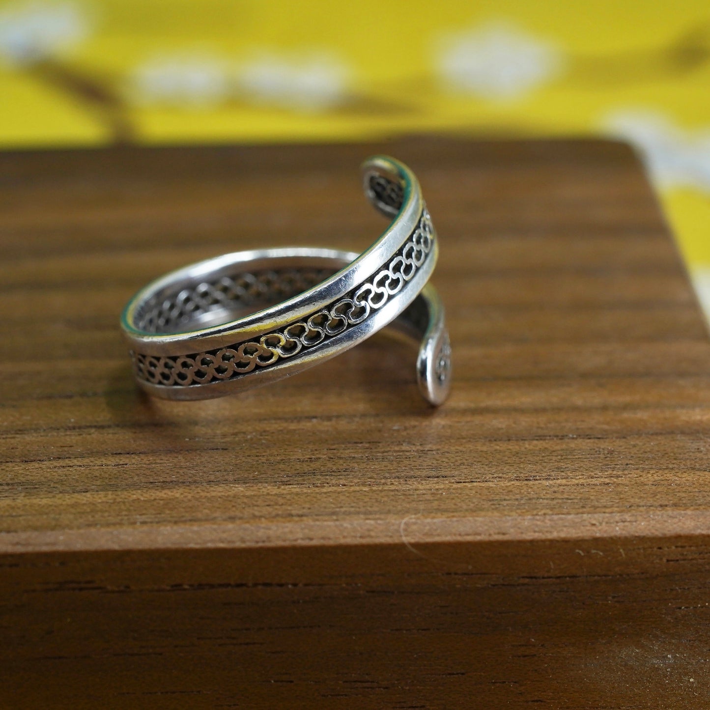Size adjustable, vintage Sterling silver handmade wrap band, 925 spoon ring