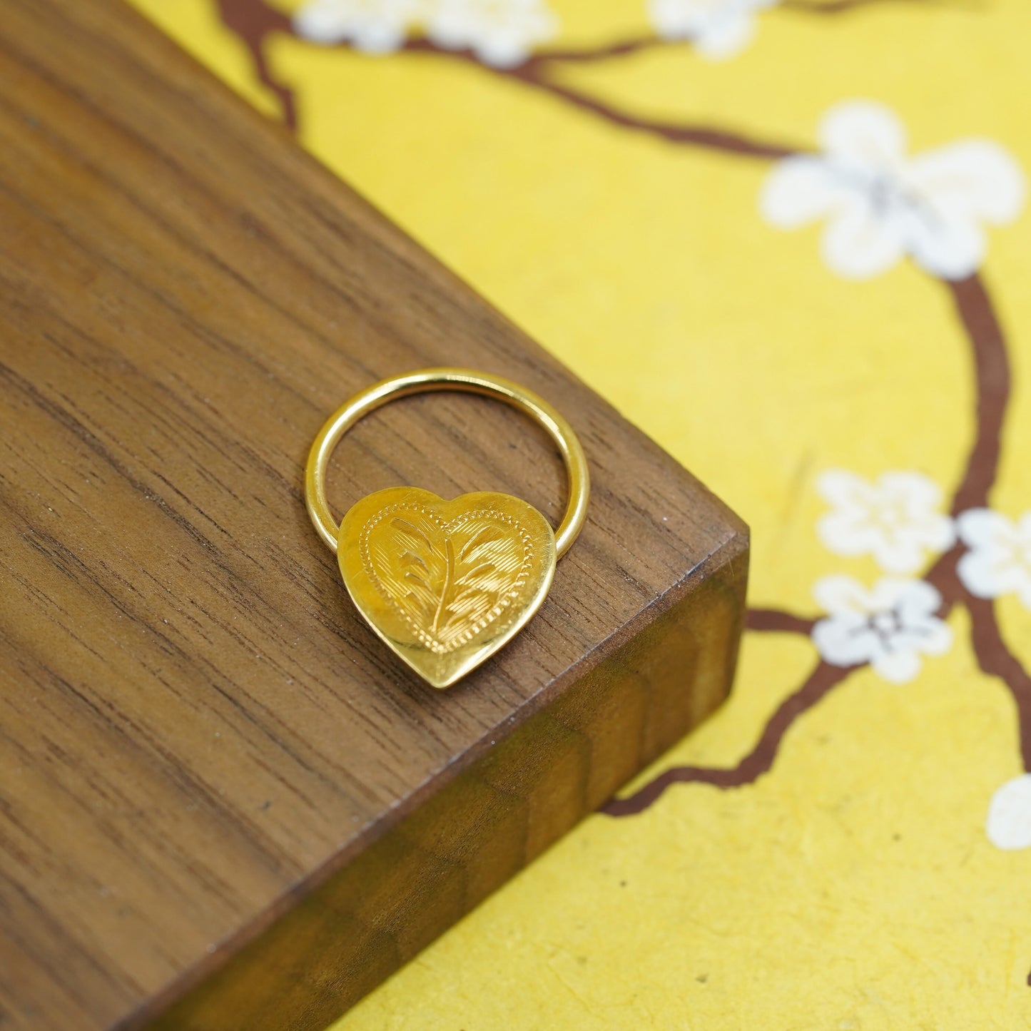 Size 6, vermeil gold over sterling silver handmade ring, heart 925 pendant