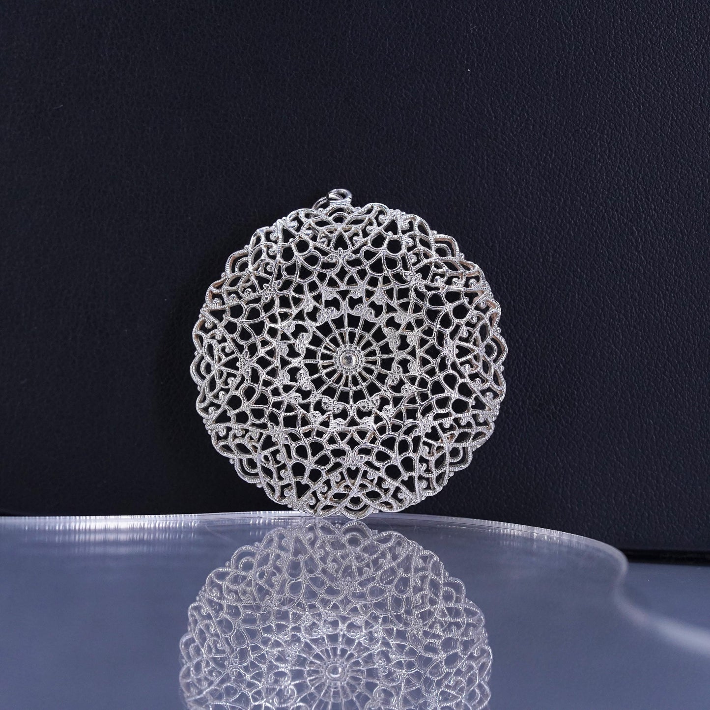 vintage sterling silver handmade charm, 925 filigree circle pendant