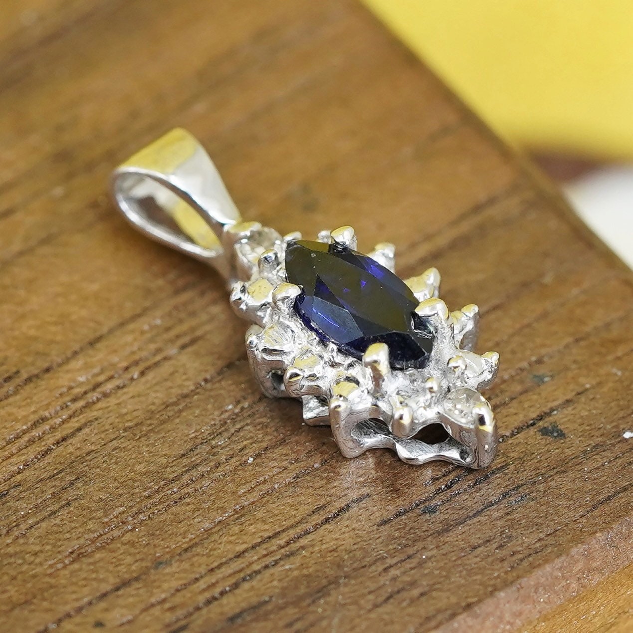 Vintage Sterling silver 925 pendant with blue sapphire and cz