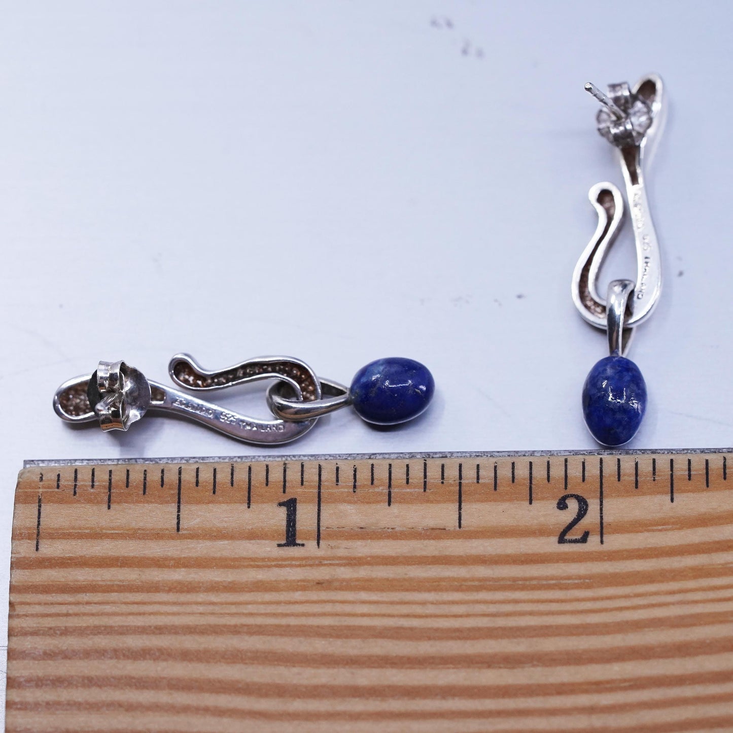 Vintage Angela Commings Sterling 925 silver earrings with oval lapis lazuli