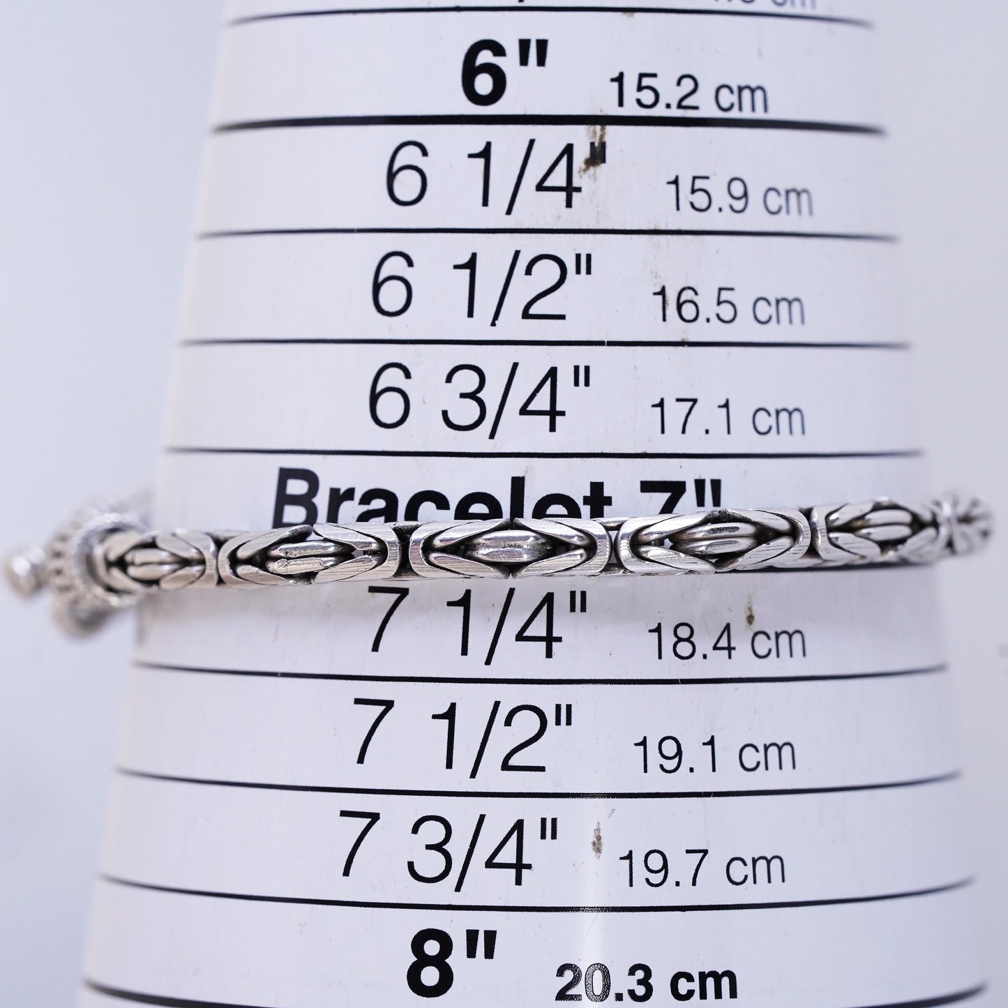 7", vintage Sterling silver handmade bracelet, 925 Byzantine, birdcage chain