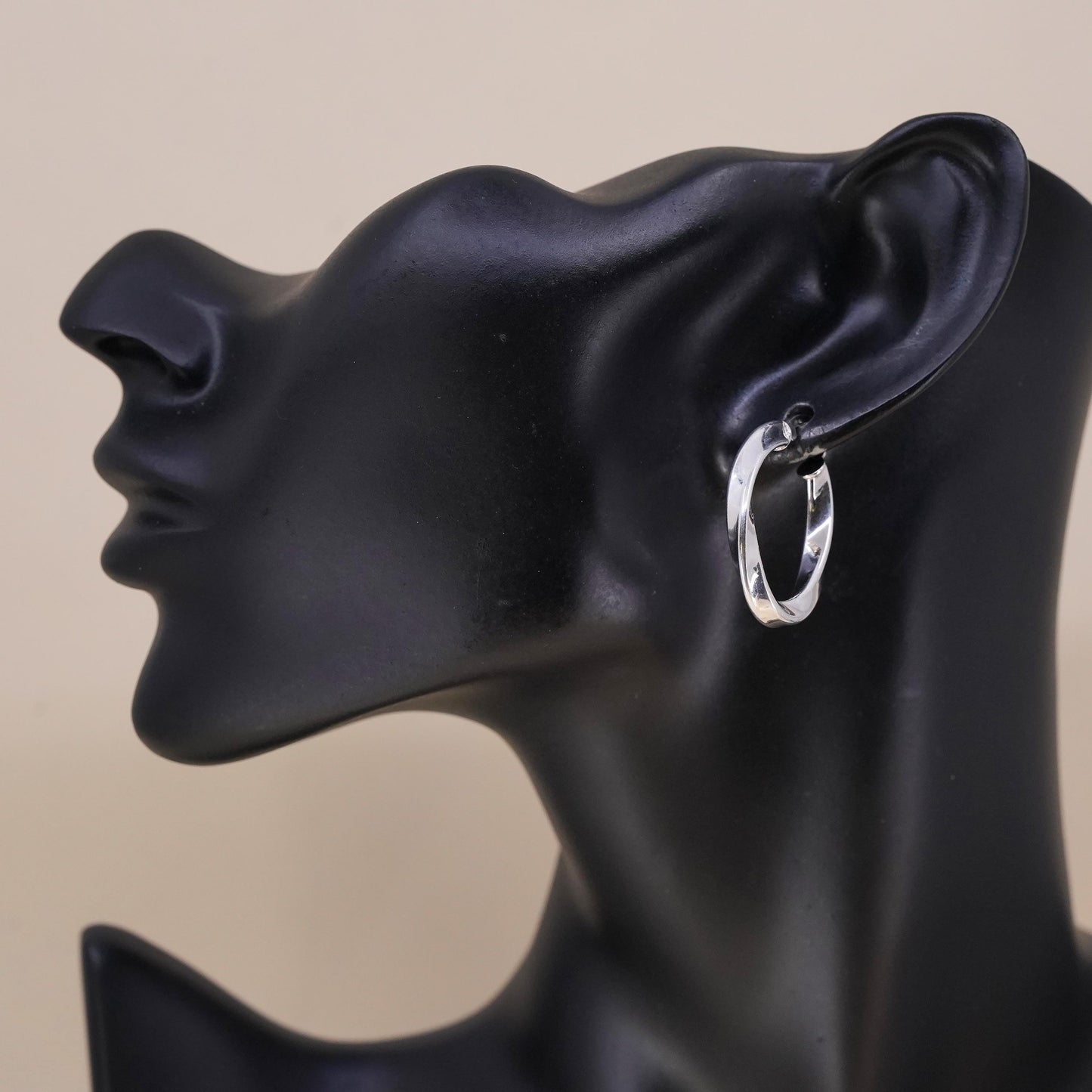 1.25", Vintage sterling silver loop single earring, primitive twisted hoop