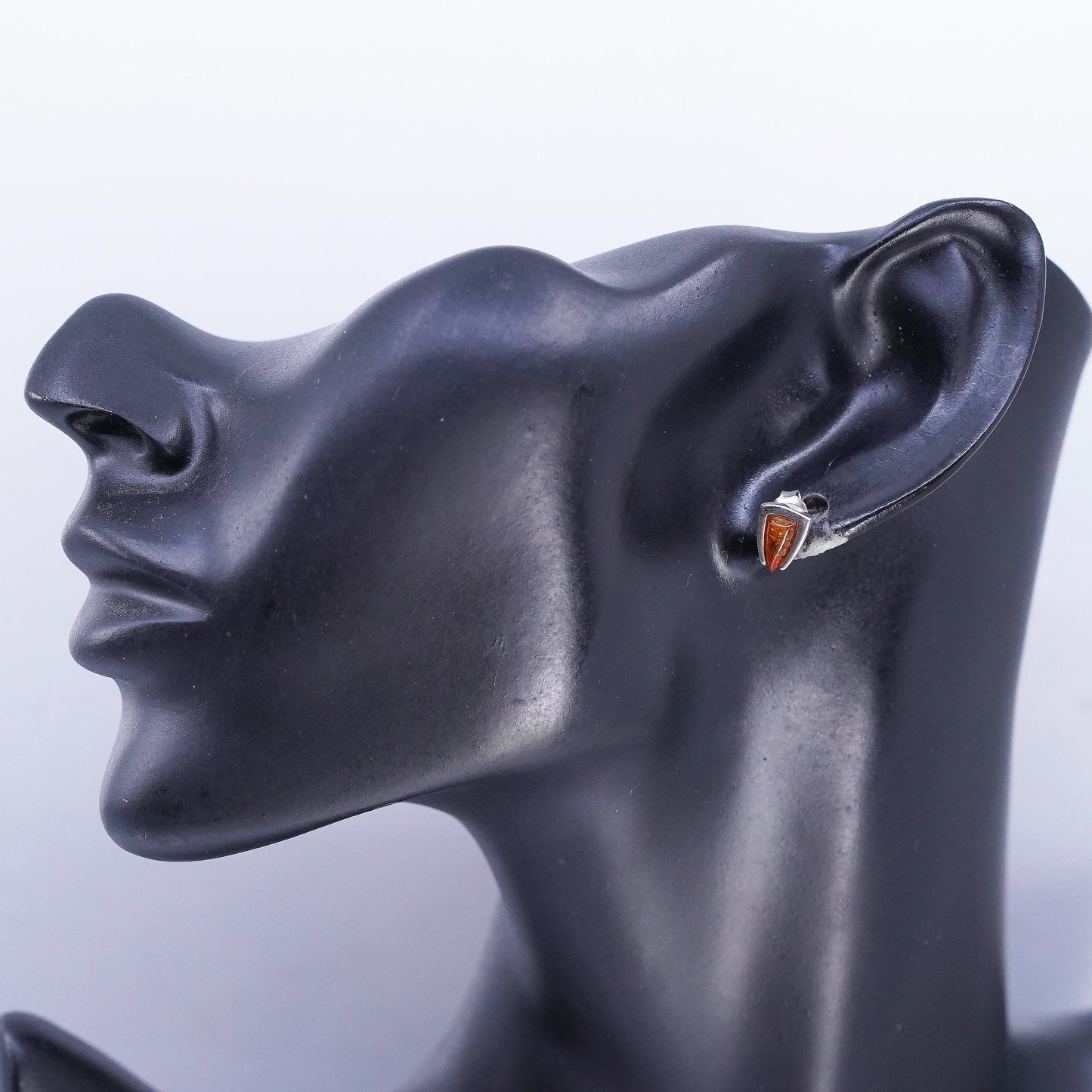 Vintage Sterling 925 silver handmade earrings, amber studs