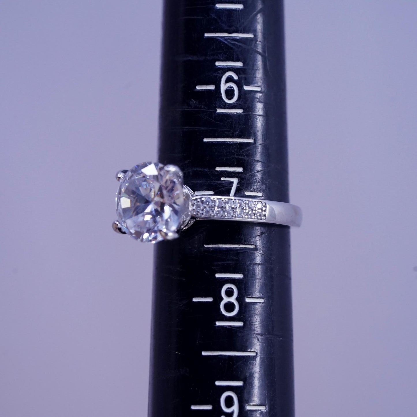 Size 7, vintage Sterling 925 silver engagement ring with cluster Cz around