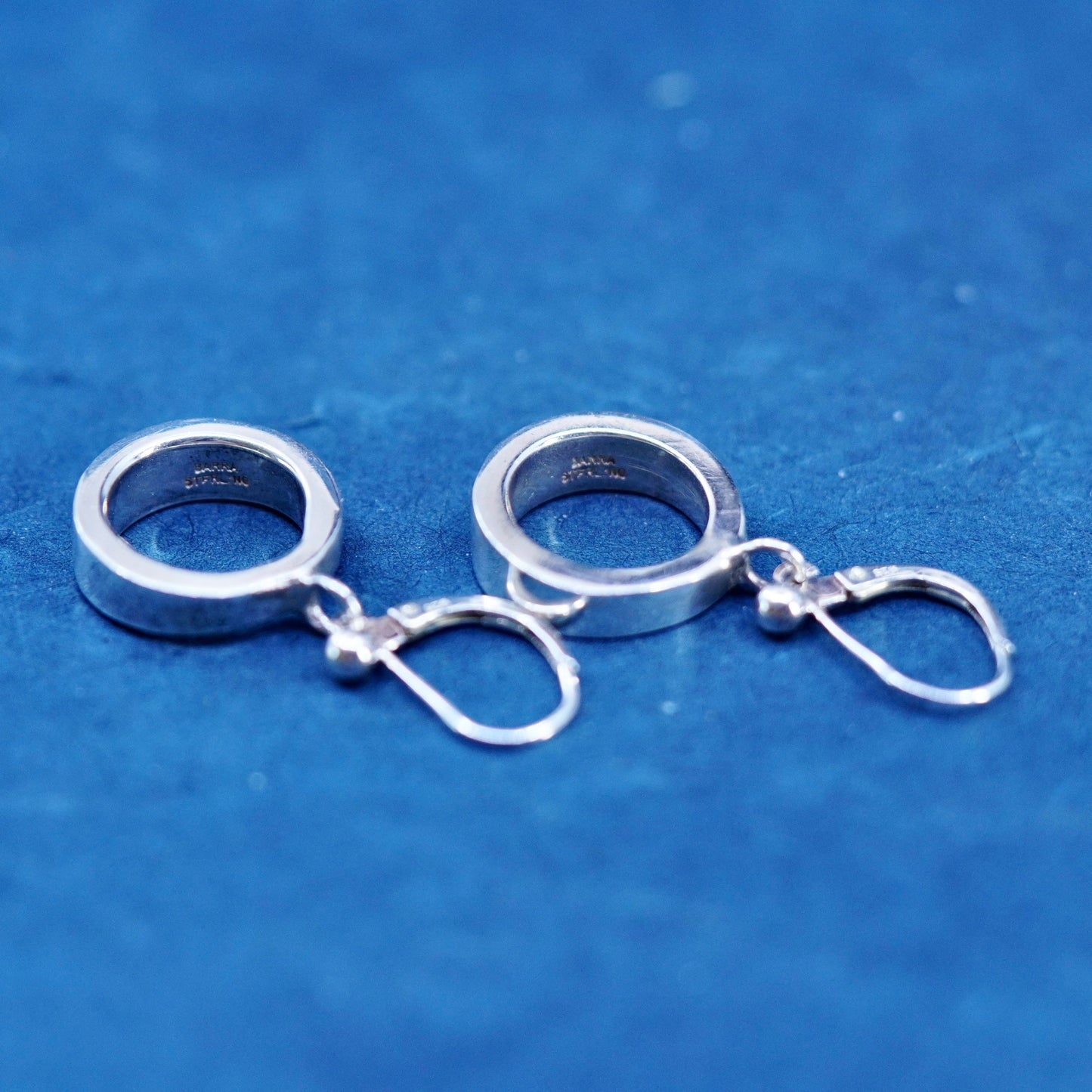 Vintage Barra Sterling Silver handmade Earrings. Hammered 925 circle dangles