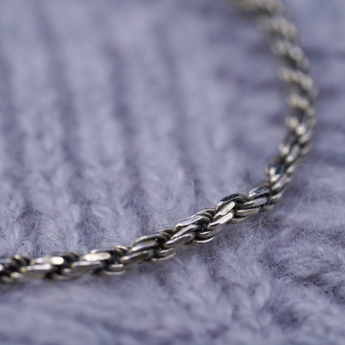 7”, 3mm, vintage sterling silver handmade bracelet, Italy 925 rope chain