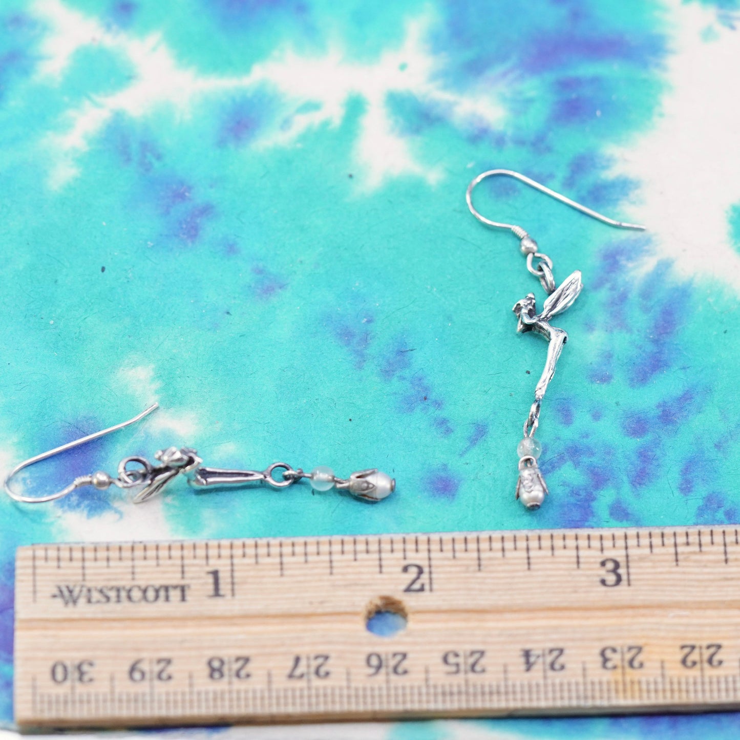 Sterling silver handmade earrings, Mexican 925 whispering fairy dangles pearl