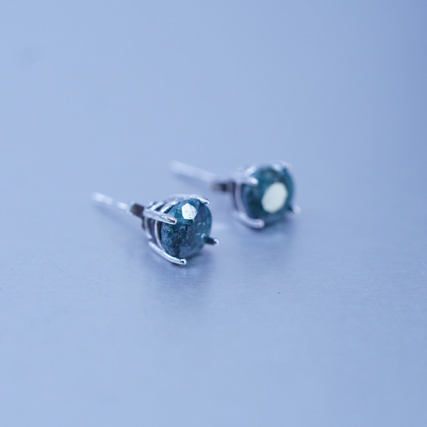 Vintage Sterling 925 silver earrings, studs with natural emerald