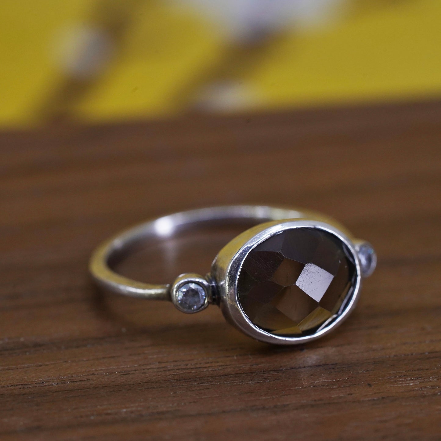 Size 7, vintage handmade statement ring, Sterling Silver smoky topaz Ring