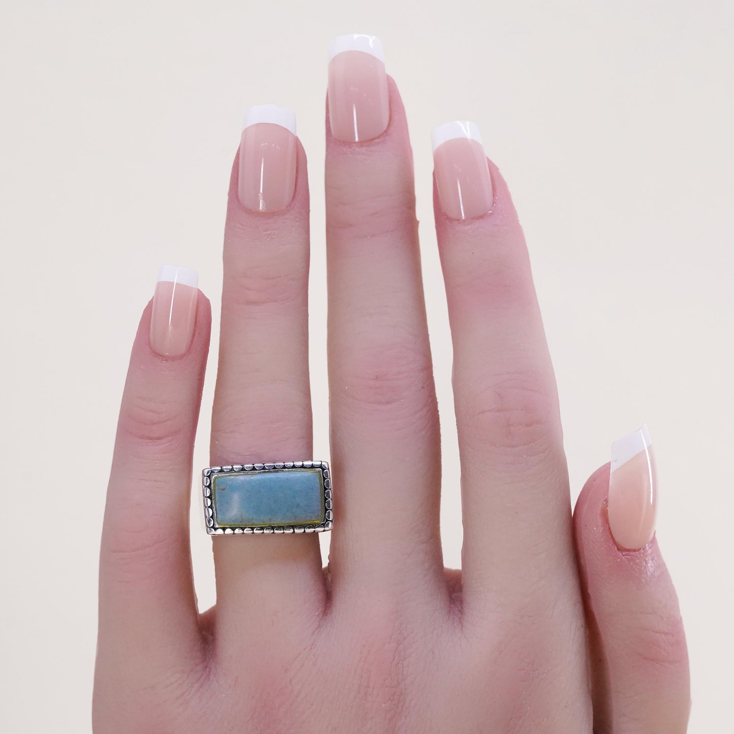 Size 5.5, Vintage Sterling silver handmade ring, 925 statement band turquoise