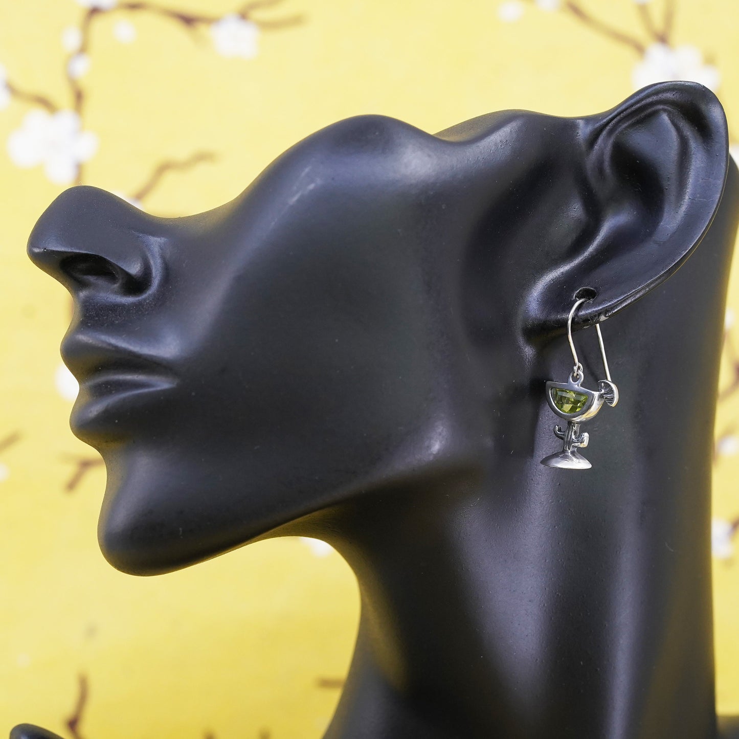 Silpada Sterling 925 silver earrings with martini glass and Green Cz