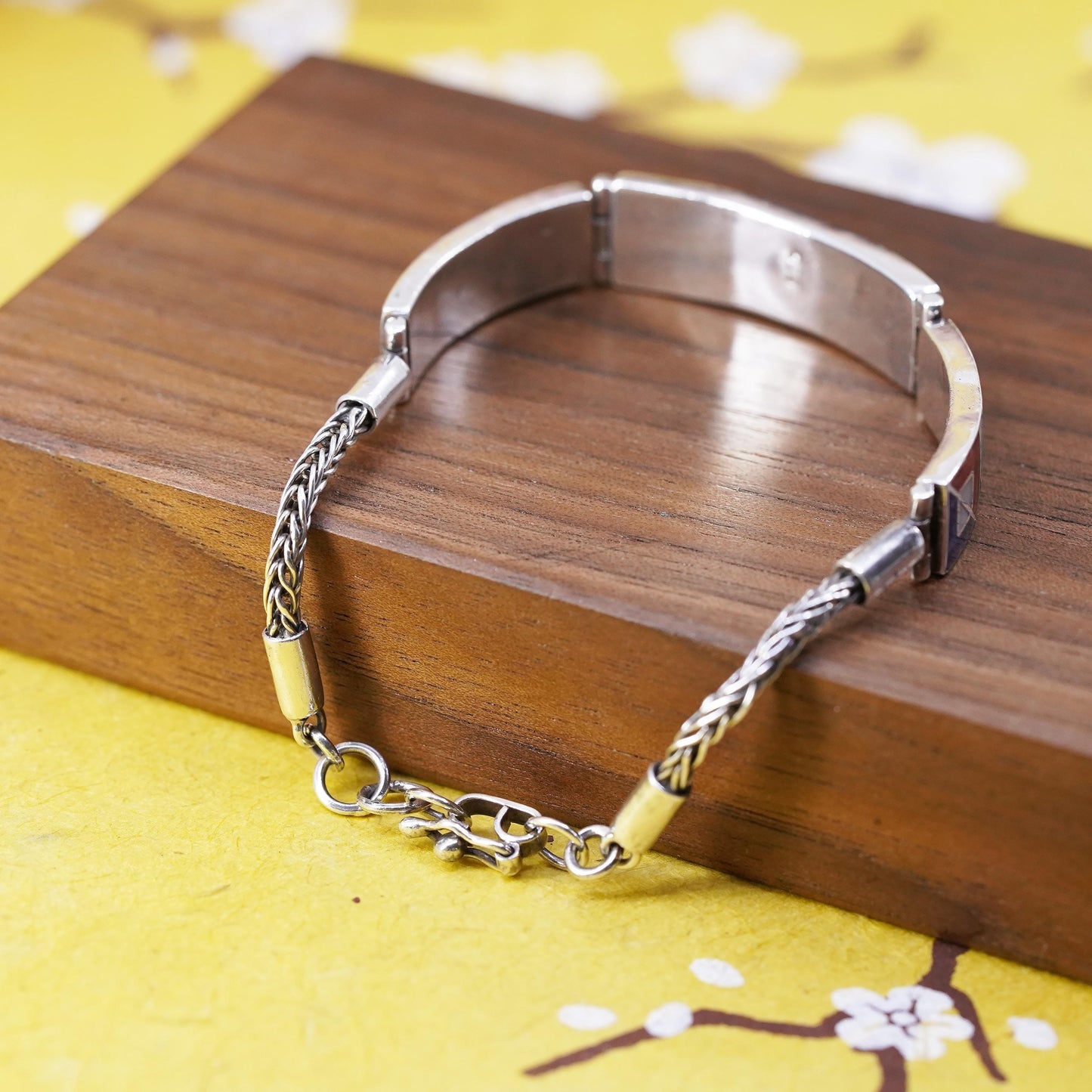 7”, vintage Peruvian Sterling silver handmade bracelet, Inca chakra 950 circle