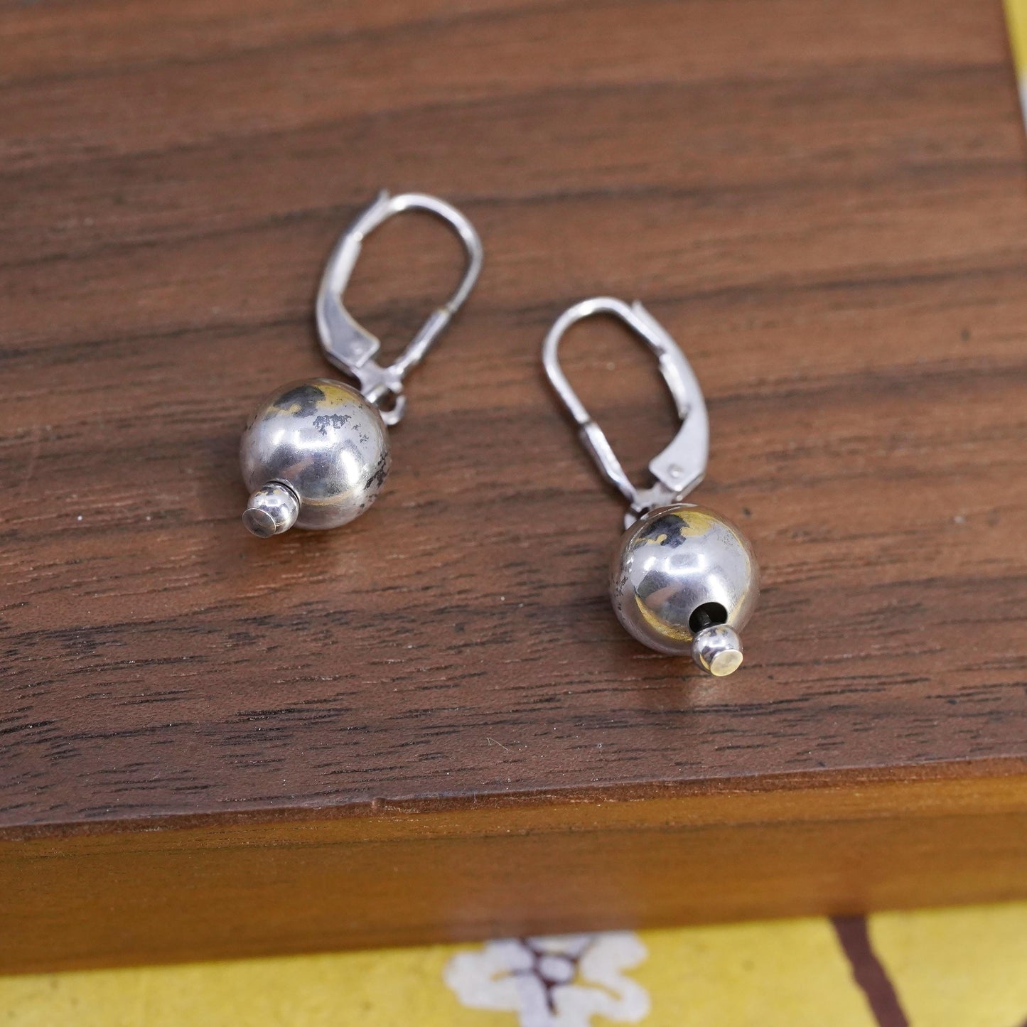 Vintage Mexican Sterling 925 silver handmade earrings with 9mm beads drops