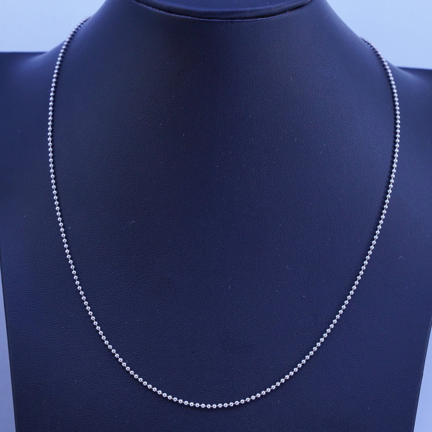 16+2” 1mm, vintage italy Sterling 925 silver bead chain necklace