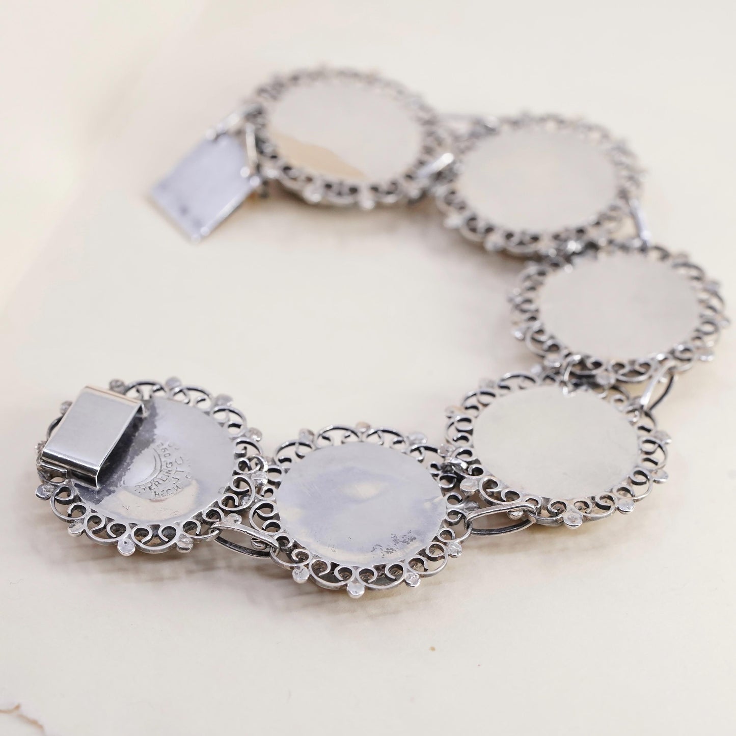 6.5” Mexican Sterling 925 Silver Black Onyx Panel Star Bracelet, Hecho En Taxco