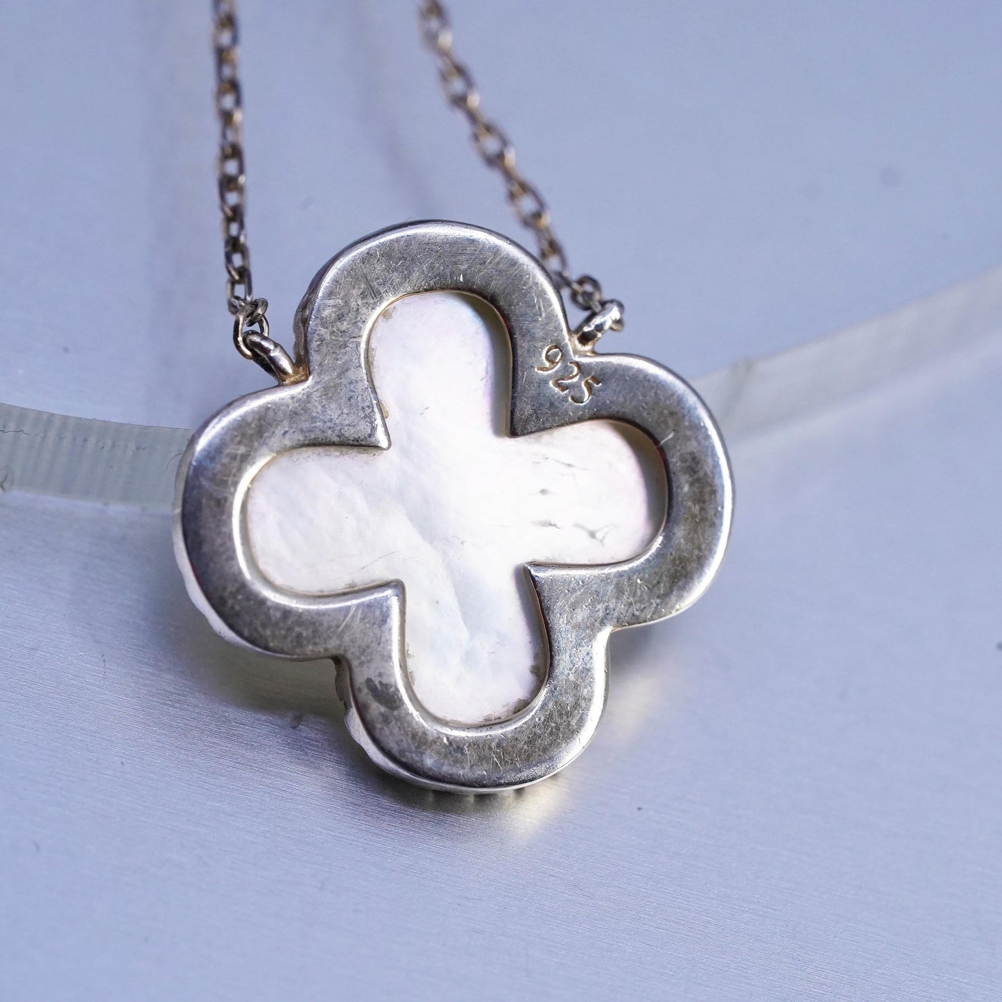 16+2", vermeil gold Sterling 925 silver necklace mother of pearl flower pendant