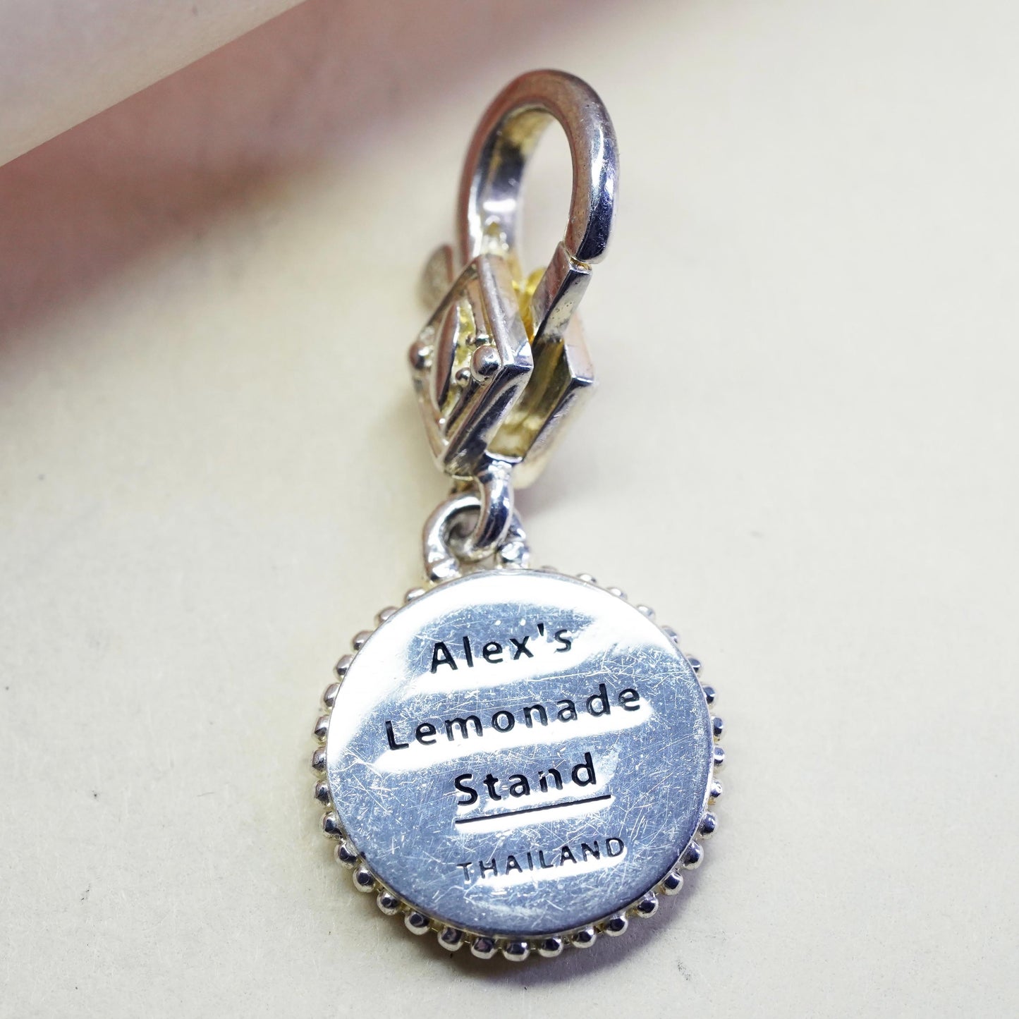 Vintage Alex’s Lemonade Stand sterling silver charm, 925 tag “care for others”