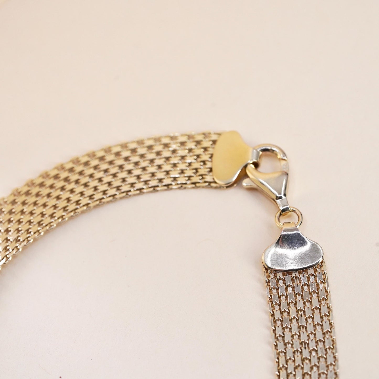 8", Vintage vermeil gold over Sterling silver flatten curb bracelet, 925 chain