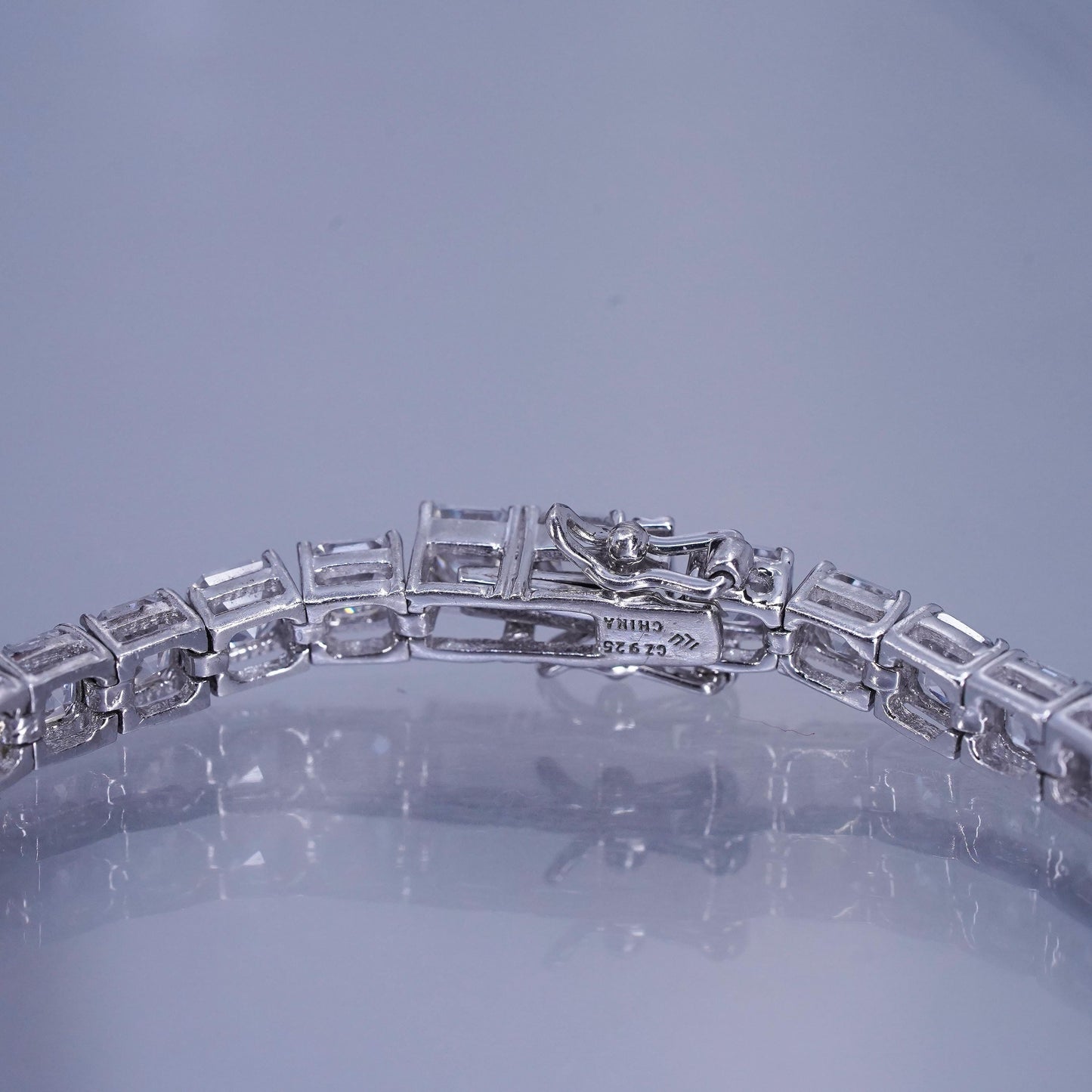 7.25”, Vintage Italy Sterling 925 silver handmade tennis bracelet chain with Cz